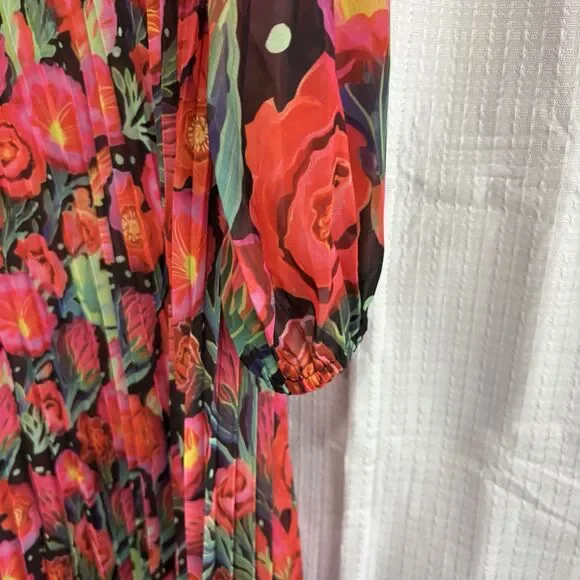 Farm Rio Dress Womens Size Large Anthropologie Pleated Drop-Waist Maxi Red NWT - Picture 8 of 10